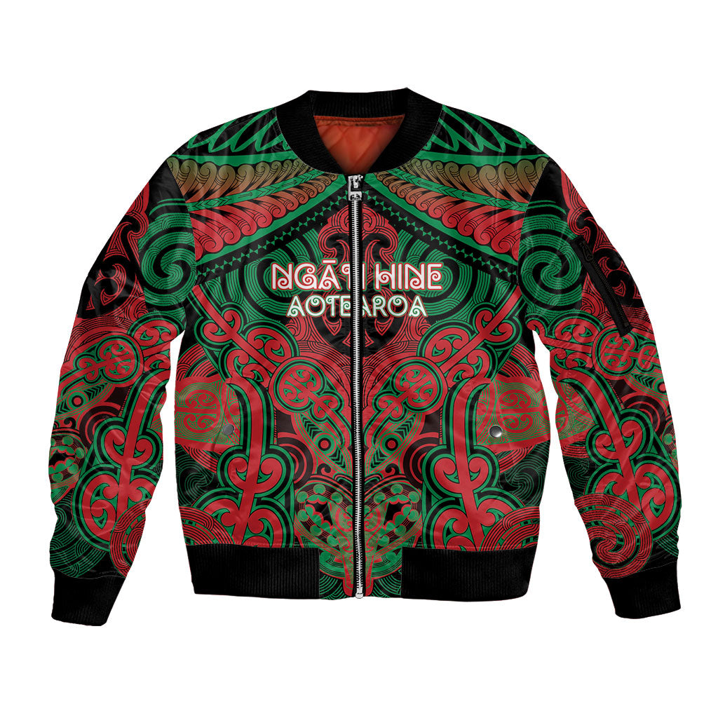Aotearoa Iwi Ngati Hine Personalised Sleeve Zip Bomber Jacket Maori Kowhaiwhai Pattern