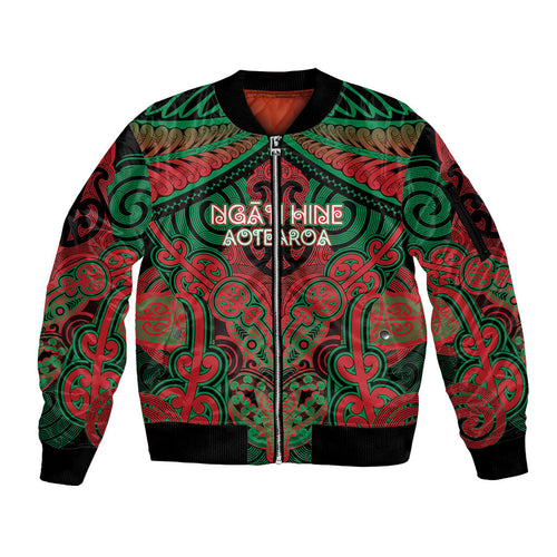 Aotearoa Iwi Ngati Hine Personalised Sleeve Zip Bomber Jacket Maori Kowhaiwhai Pattern
