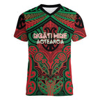 Aotearoa Iwi Ngati Hine Personalised Women V-Neck T-Shirt Maori Kowhaiwhai Pattern