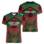 Aotearoa Iwi Ngati Hine Personalised Women V-Neck T-Shirt Maori Kowhaiwhai Pattern