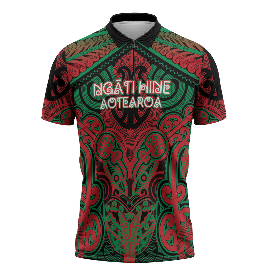 Aotearoa Iwi Ngati Hine Personalised Zipper Polo Shirt Maori Kowhaiwhai Pattern