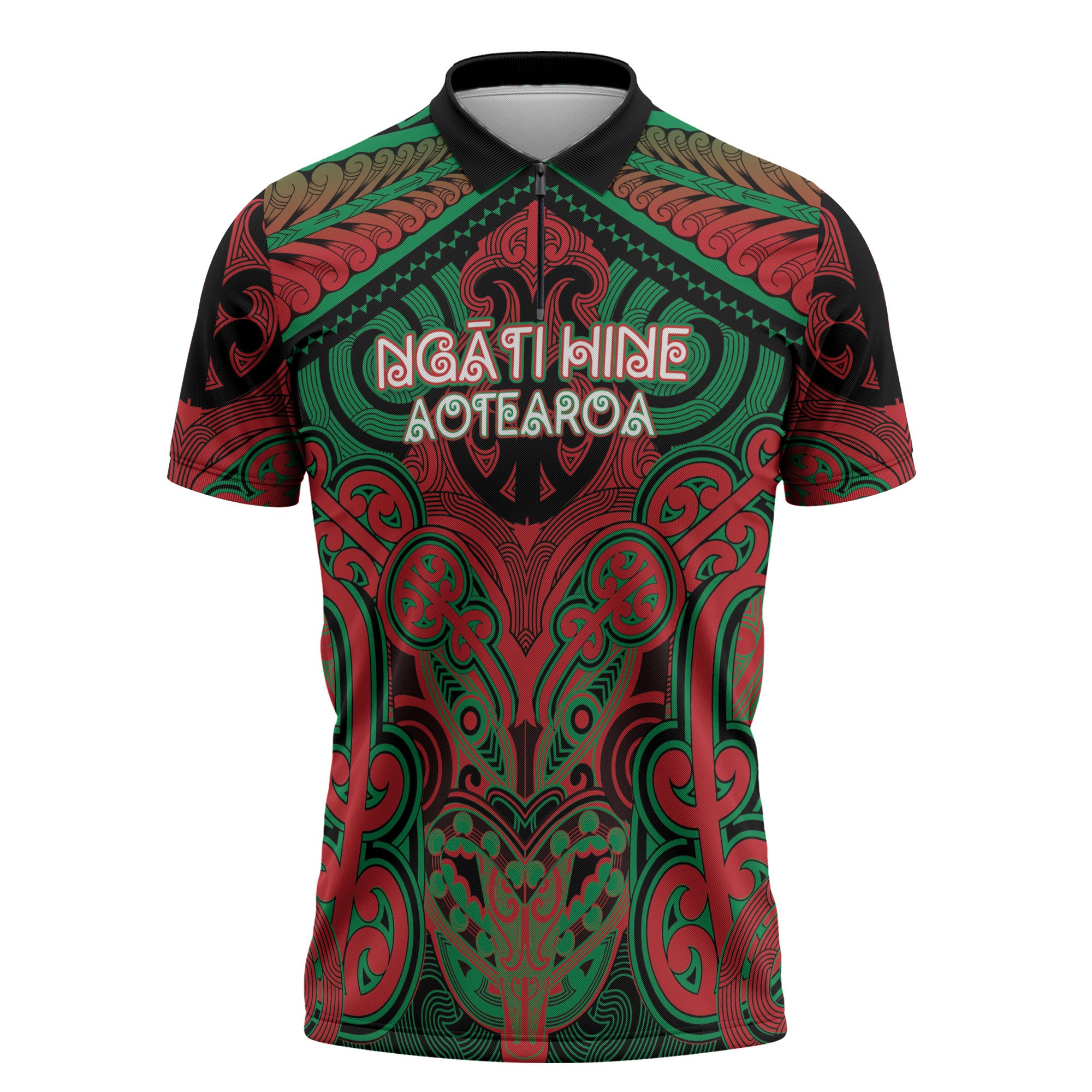 Aotearoa Iwi Ngati Hine Personalised Zipper Polo Shirt Maori Kowhaiwhai Pattern
