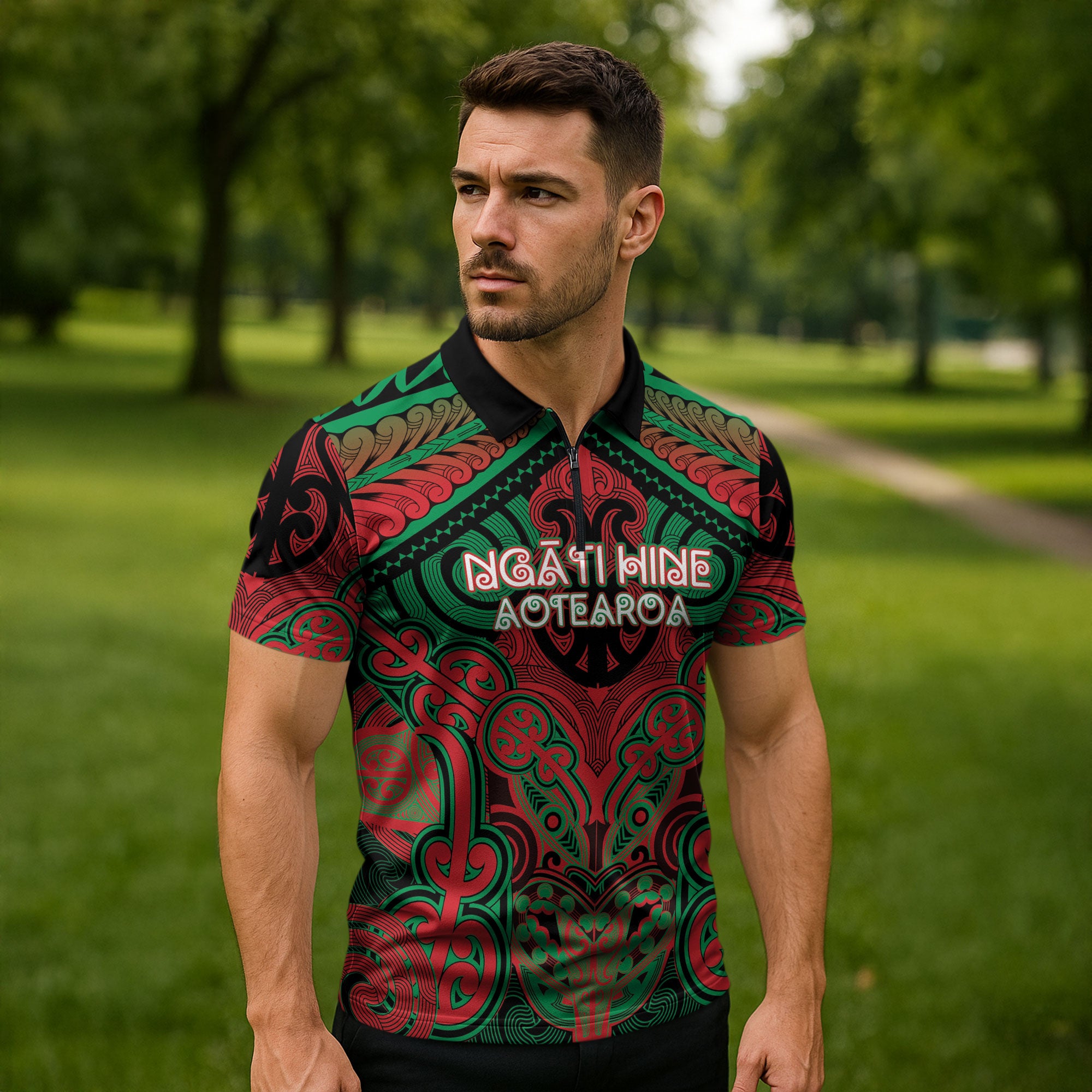 Aotearoa Iwi Ngati Hine Personalised Zipper Polo Shirt Maori Kowhaiwhai Pattern