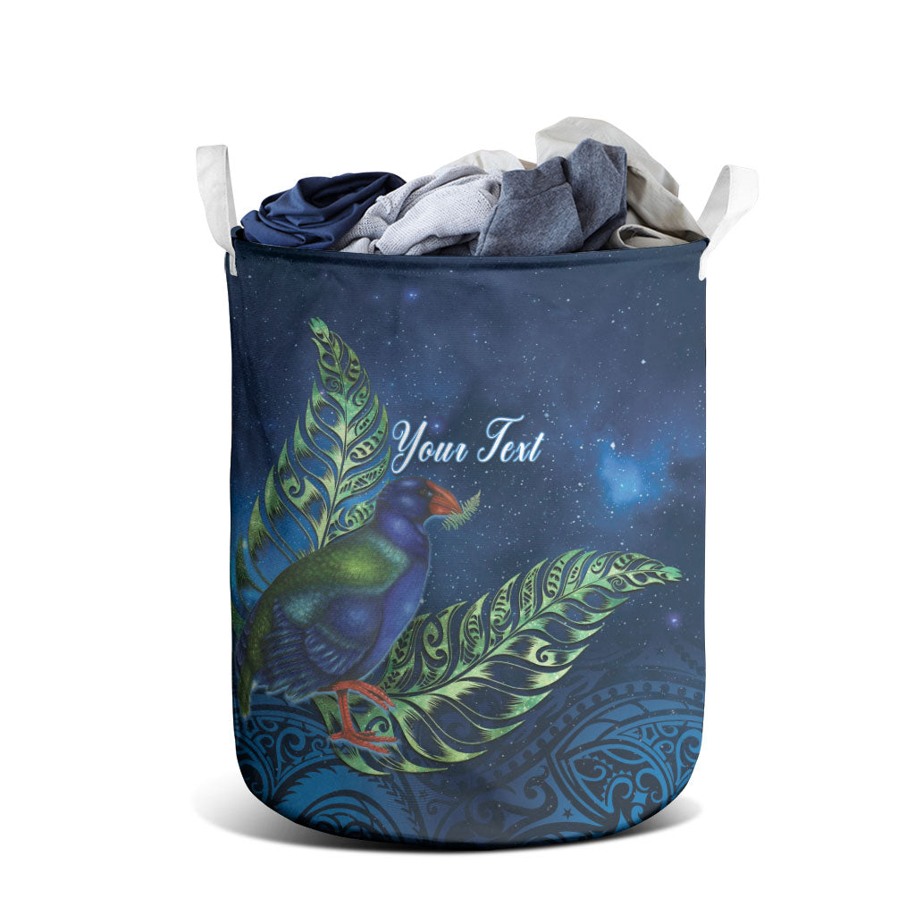 New Zealand Takahe Personalised Laundry Basket Silver Fern Galaxy Polynesian Pattern