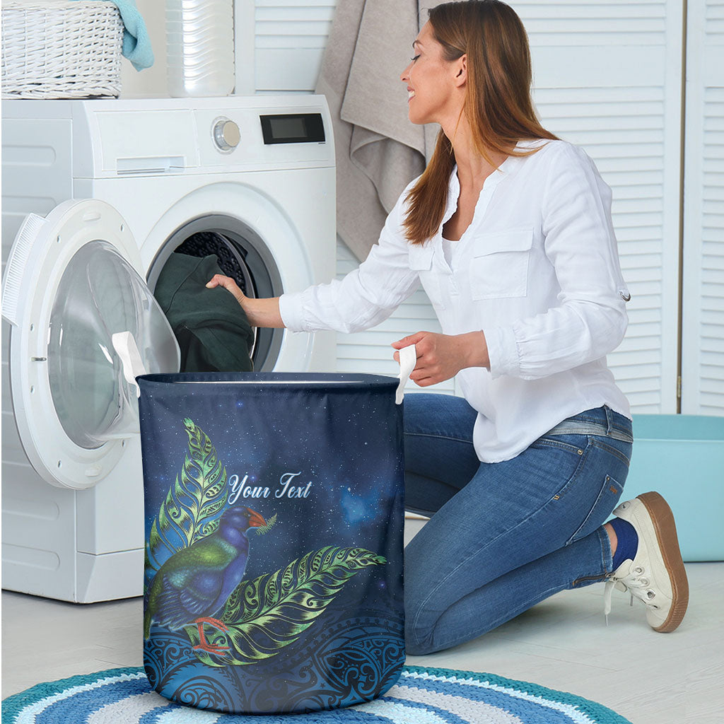 New Zealand Takahe Personalised Laundry Basket Silver Fern Galaxy Polynesian Pattern