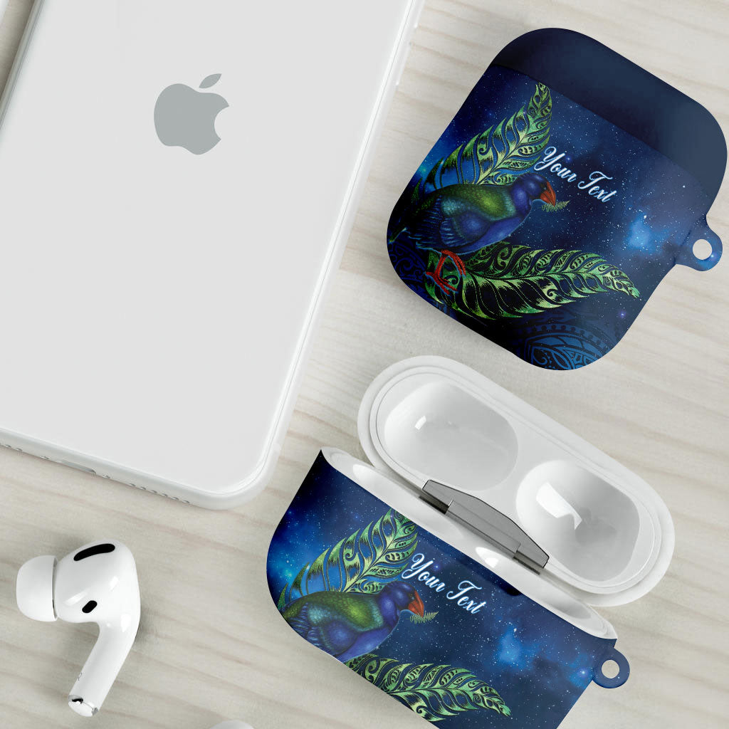 New Zealand Takahe Personalised AirPods Case Silver Fern Galaxy Polynesian Pattern