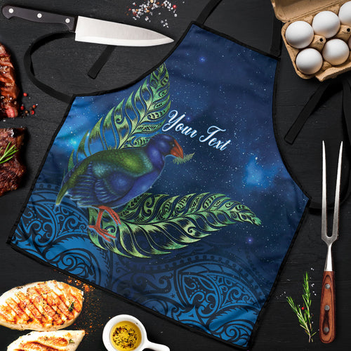 New Zealand Takahe Personalised Apron Silver Fern Galaxy Polynesian Pattern
