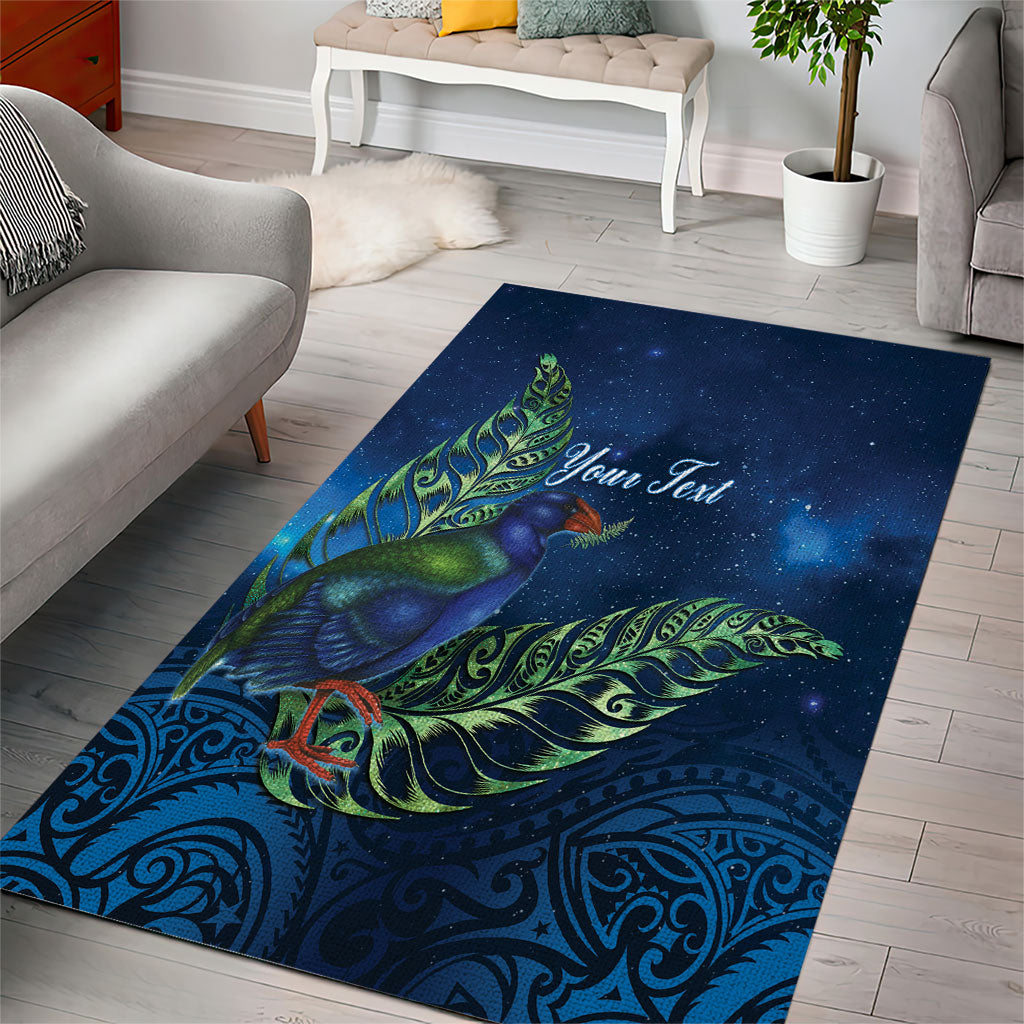 New Zealand Takahe Personalised Area Rug Silver Fern Galaxy Polynesian Pattern