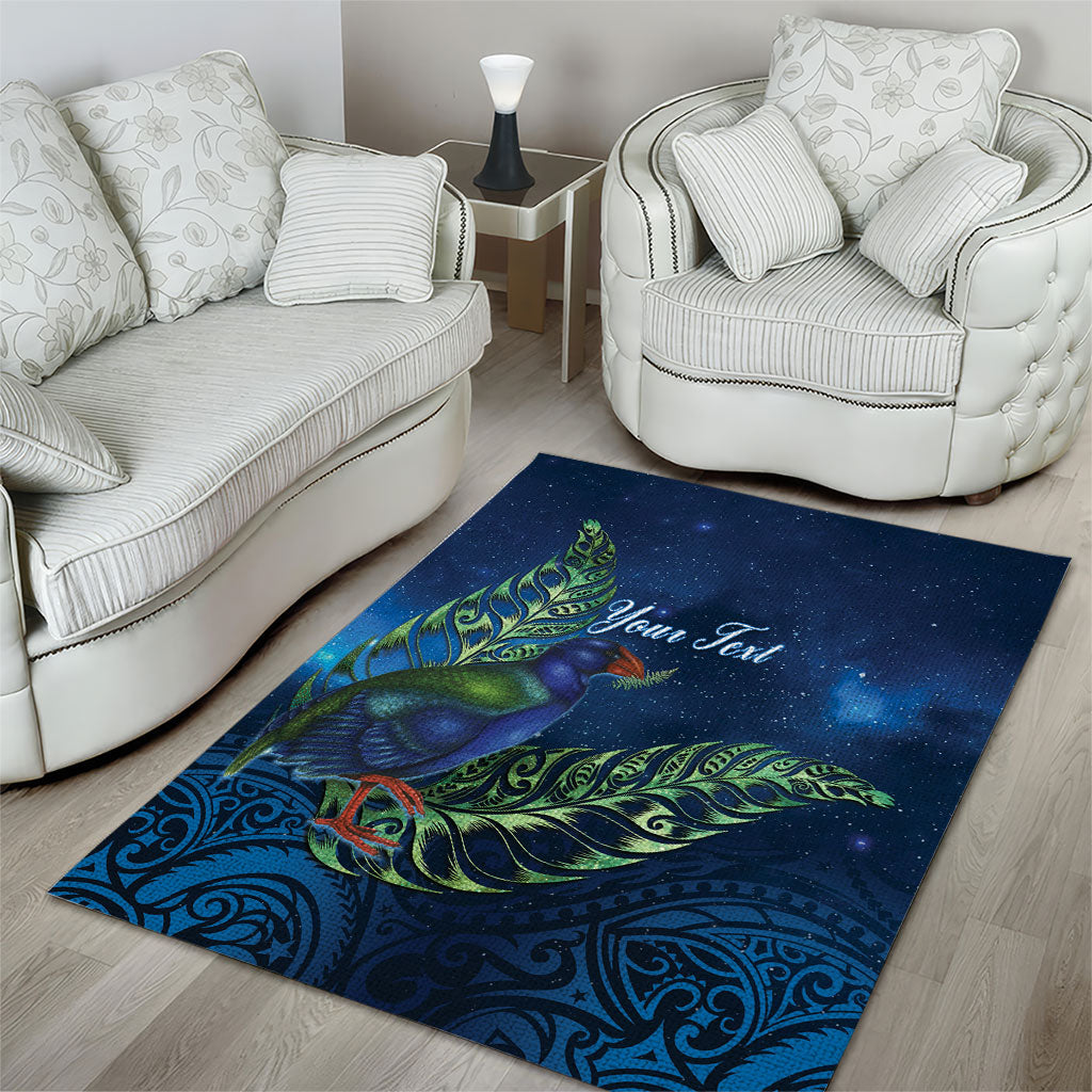 New Zealand Takahe Personalised Area Rug Silver Fern Galaxy Polynesian Pattern