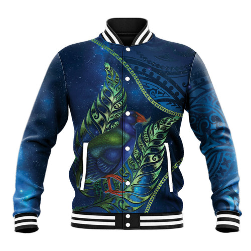 New Zealand Takahe Personalised Baseball Jacket Silver Fern Galaxy Polynesian Pattern