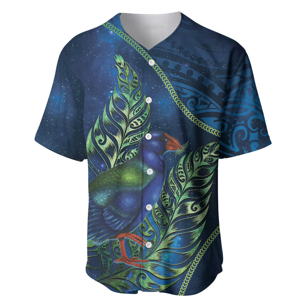 New Zealand Takahe Personalised Baseball Jersey Silver Fern Galaxy Polynesian Pattern