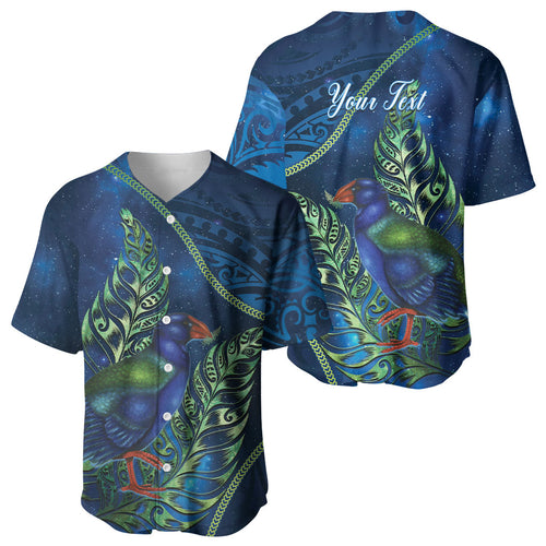 New Zealand Takahe Personalised Baseball Jersey Silver Fern Galaxy Polynesian Pattern