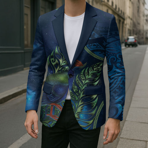 New Zealand Takahe Personalised Blazer Silver Fern Galaxy Polynesian Pattern