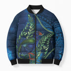 New Zealand Takahe Personalised Bomber Puffer Jacket Silver Fern Galaxy Polynesian Pattern