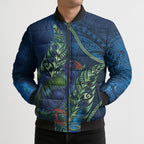 New Zealand Takahe Personalised Bomber Puffer Jacket Silver Fern Galaxy Polynesian Pattern