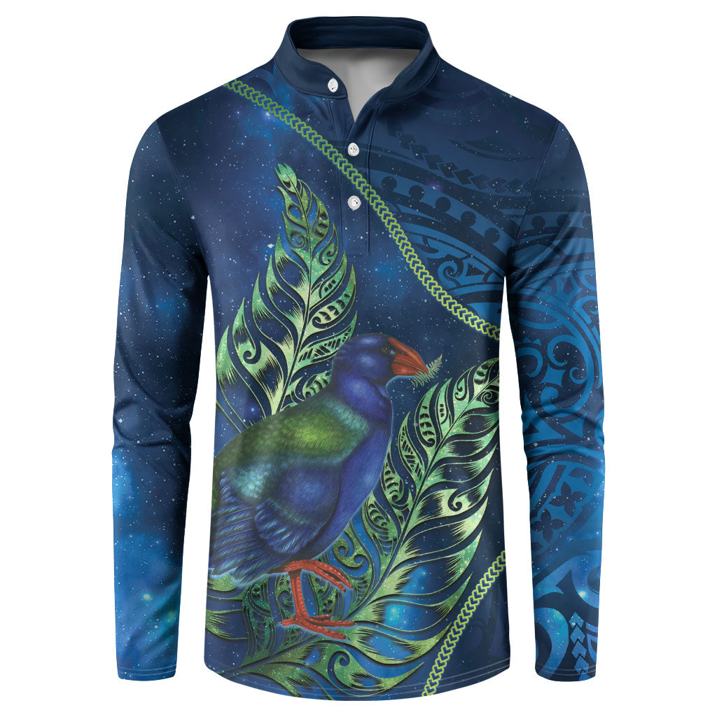 New Zealand Takahe Personalised Button Sweatshirt Silver Fern Galaxy Polynesian Pattern