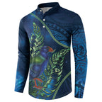 New Zealand Takahe Personalised Button Sweatshirt Silver Fern Galaxy Polynesian Pattern
