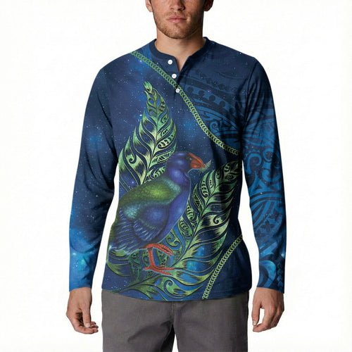 New Zealand Takahe Personalised Button Sweatshirt Silver Fern Galaxy Polynesian Pattern