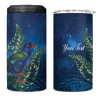 New Zealand Takahe Personalised 4 in 1 Can Cooler Tumbler Silver Fern Galaxy Polynesian Pattern