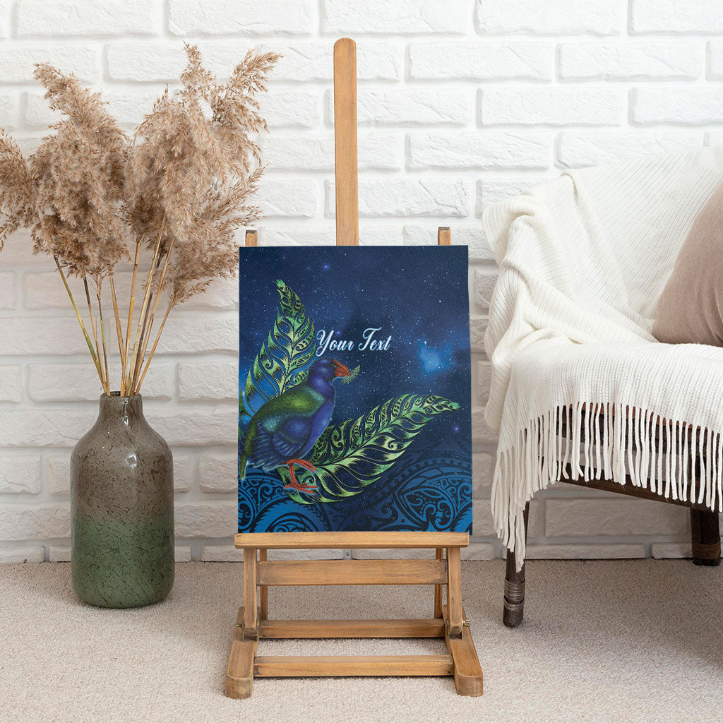 New Zealand Takahe Personalised Canvas Wall Art Silver Fern Galaxy Polynesian Pattern