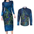 New Zealand Takahe Personalised Couples Matching Long Sleeve Bodycon Dress and Long Sleeve Button Shirt Silver Fern Galaxy Polynesian Pattern