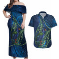 New Zealand Takahe Personalised Couples Matching Off Shoulder Maxi Dress and Hawaiian Shirt Silver Fern Galaxy Polynesian Pattern