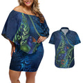 New Zealand Takahe Personalised Couples Matching Off Shoulder Short Dress and Hawaiian Shirt Silver Fern Galaxy Polynesian Pattern