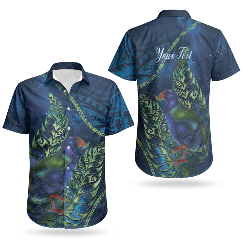 New Zealand Takahe Personalised Couples Matching Off Shoulder Short Dress and Hawaiian Shirt Silver Fern Galaxy Polynesian Pattern LT22