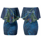 New Zealand Takahe Personalised Couples Matching Off Shoulder Short Dress and Long Sleeve Button Shirt Silver Fern Galaxy Polynesian Pattern LT22