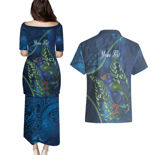 New Zealand Takahe Personalised Couples Matching Puletasi and Hawaiian Shirt Silver Fern Galaxy Polynesian Pattern