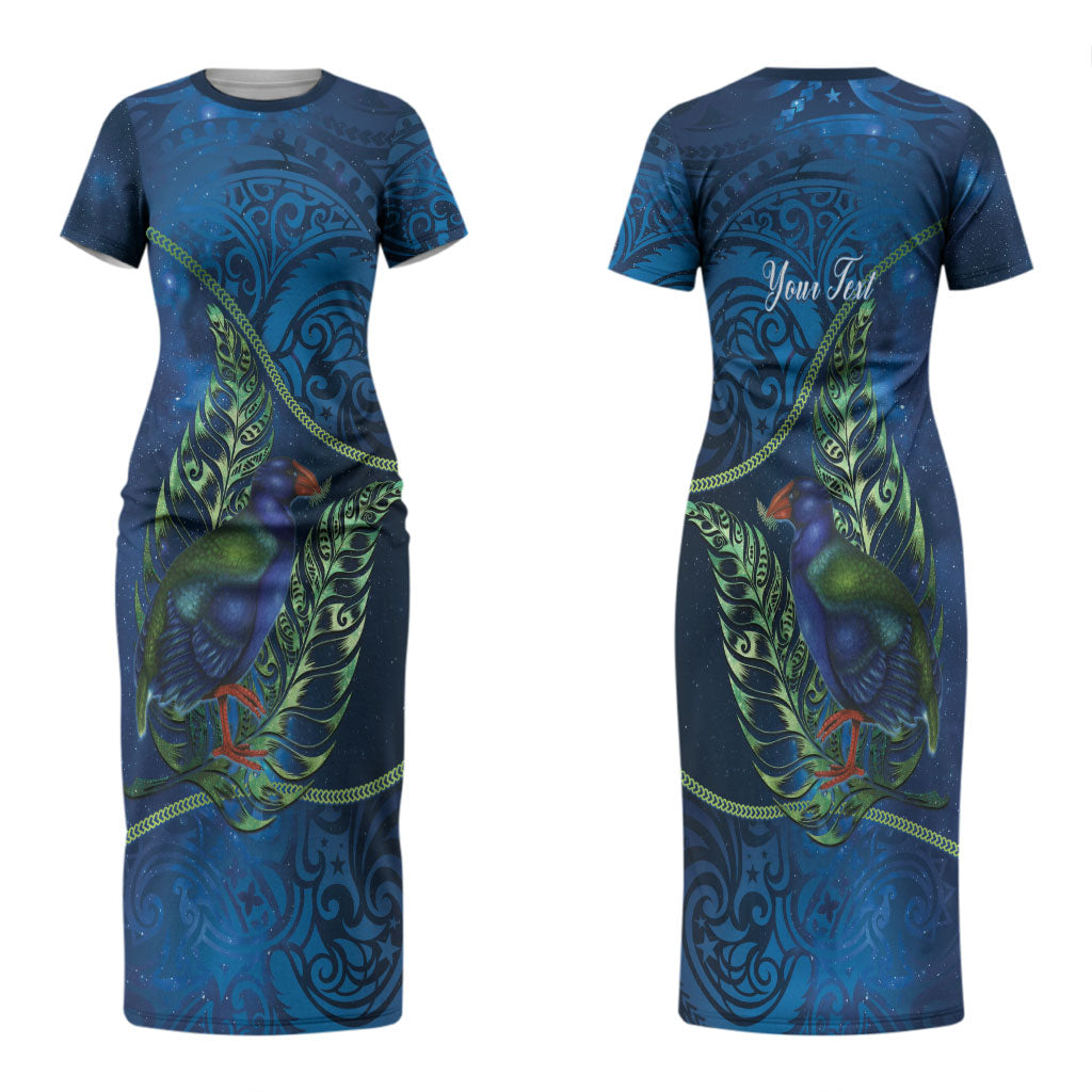 New Zealand Takahe Personalised Couples Matching Short Sleeve Bodycon Dress and Hawaiian Shirt Silver Fern Galaxy Polynesian Pattern LT22