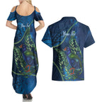 New Zealand Takahe Personalised Couples Matching Summer Maxi Dress and Hawaiian Shirt Silver Fern Galaxy Polynesian Pattern