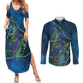 New Zealand Takahe Personalised Couples Matching Summer Maxi Dress and Long Sleeve Button Shirt Silver Fern Galaxy Polynesian Pattern