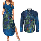New Zealand Takahe Personalised Couples Matching Summer Maxi Dress and Long Sleeve Button Shirt Silver Fern Galaxy Polynesian Pattern