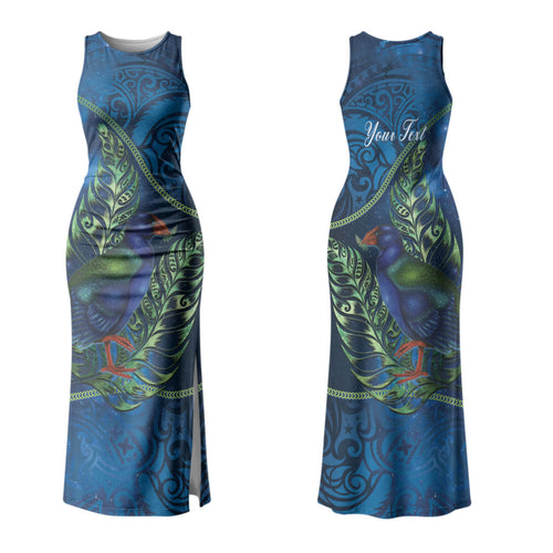 New Zealand Takahe Personalised Couples Matching Tank Maxi Dress and Long Sleeve Button Shirt Silver Fern Galaxy Polynesian Pattern LT22