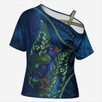 New Zealand Takahe Personalised Cross Shoulder Shirt Silver Fern Galaxy Polynesian Pattern