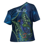 New Zealand Takahe Personalised Cross Shoulder Shirt Silver Fern Galaxy Polynesian Pattern