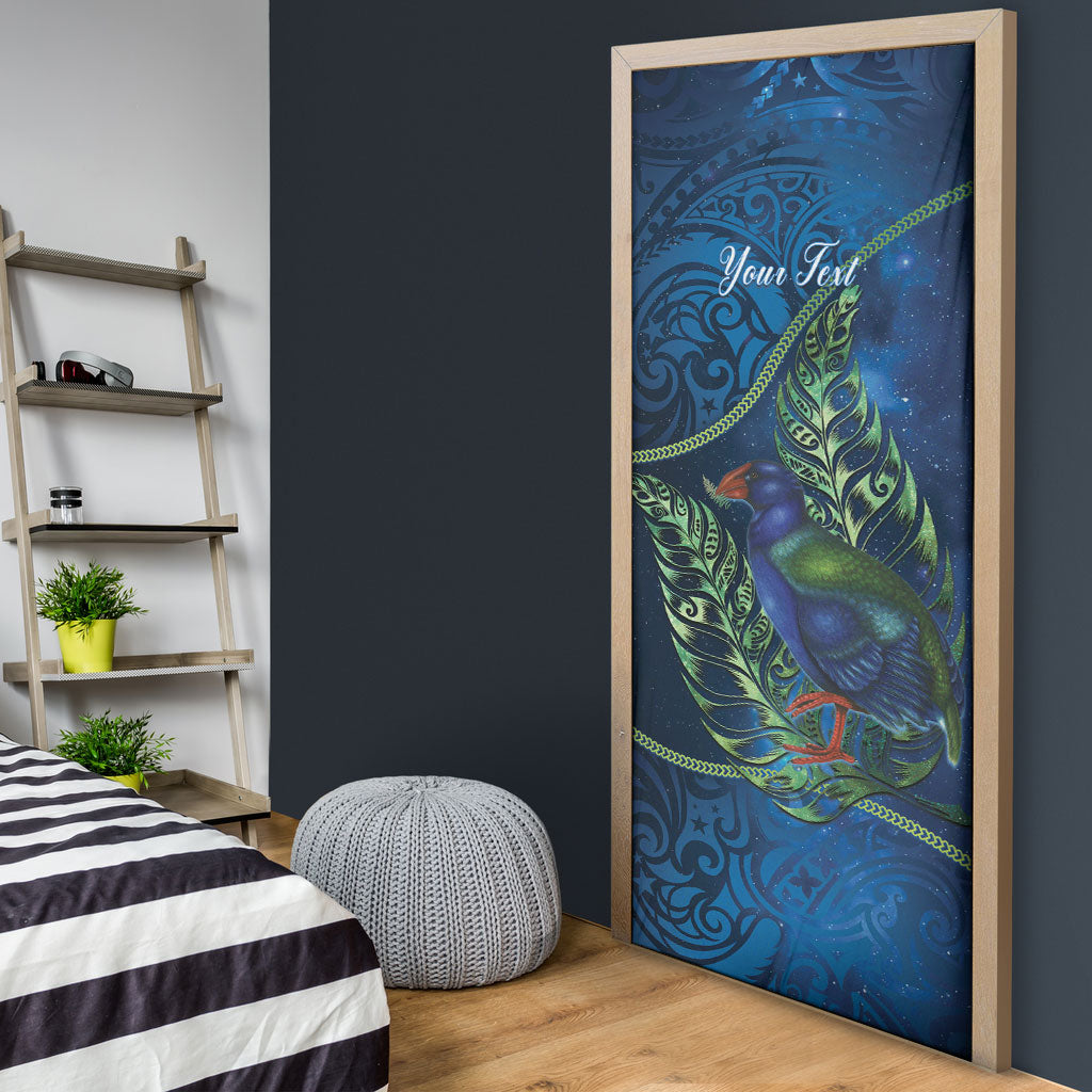New Zealand Takahe Personalised Door Cover Silver Fern Galaxy Polynesian Pattern