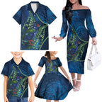 New Zealand Takahe Personalised Family Matching Off The Shoulder Long Sleeve Dress and Hawaiian Shirt Silver Fern Galaxy Polynesian Pattern