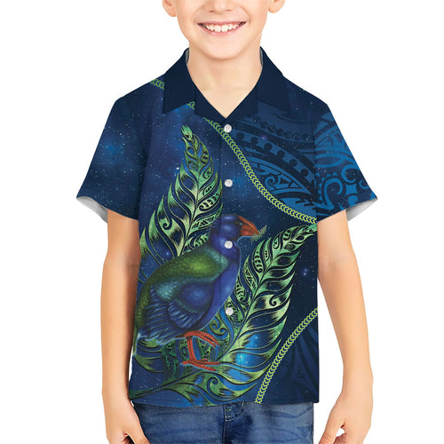 New Zealand Takahe Personalised Family Matching Off Shoulder Maxi Dress and Hawaiian Shirt Silver Fern Galaxy Polynesian Pattern
