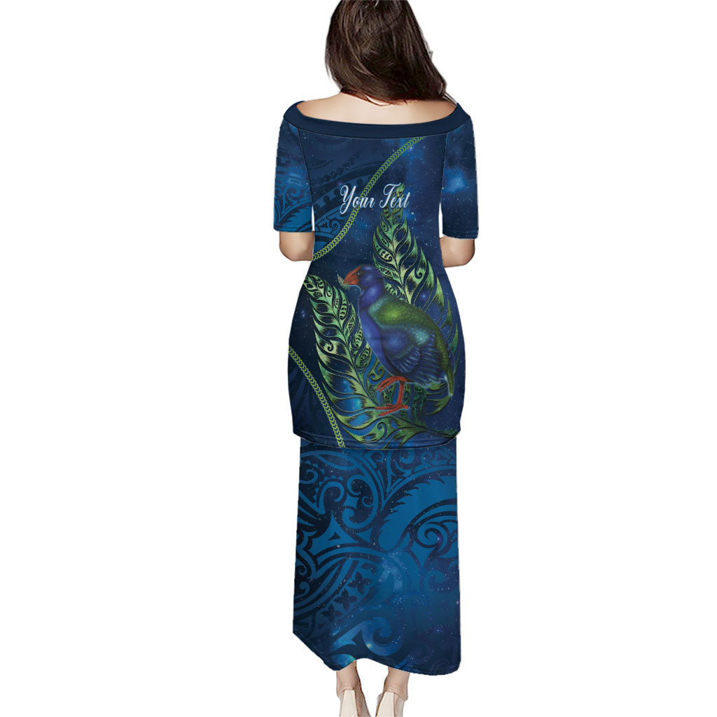 New Zealand Takahe Personalised Family Matching Puletasi and Hawaiian Shirt Silver Fern Galaxy Polynesian Pattern