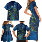 New Zealand Takahe Personalised Family Matching Short Sleeve Bodycon Dress and Hawaiian Shirt Silver Fern Galaxy Polynesian Pattern