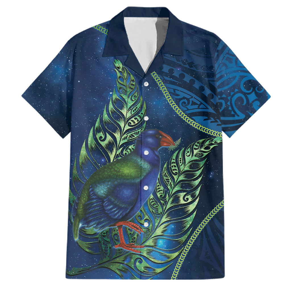 New Zealand Takahe Personalised Family Matching Summer Maxi Dress and Hawaiian Shirt Silver Fern Galaxy Polynesian Pattern