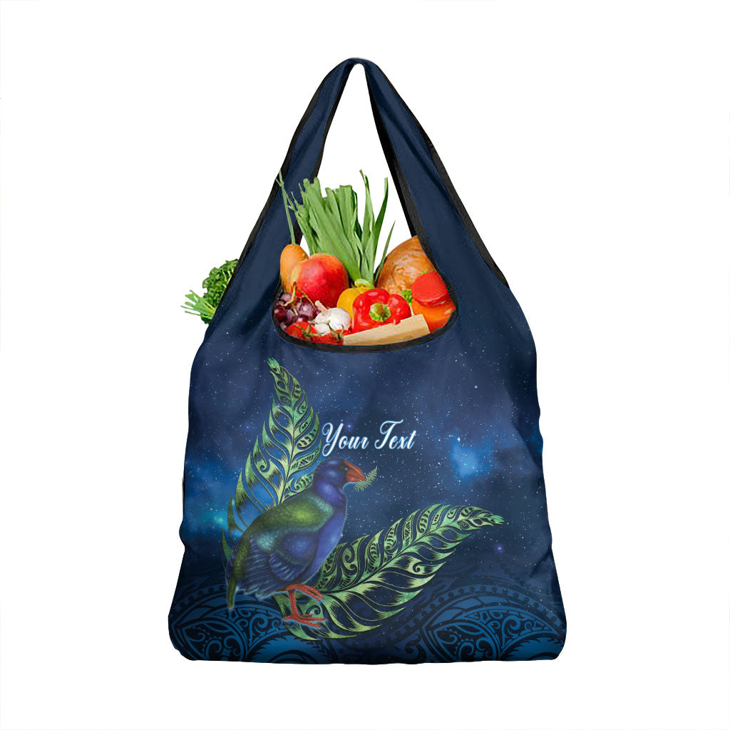 New Zealand Takahe Personalised Grocery Bag Silver Fern Galaxy Polynesian Pattern