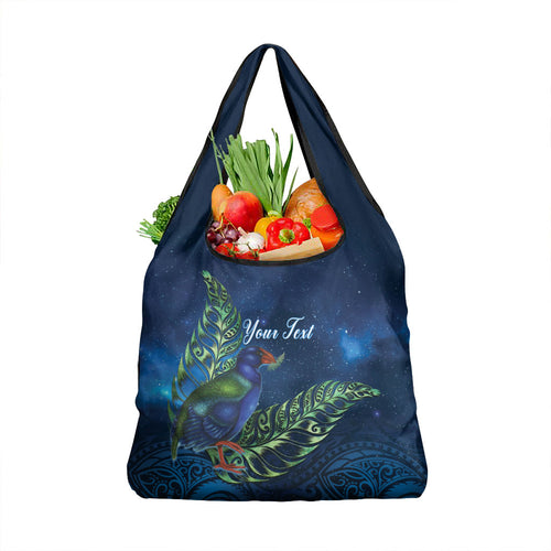 New Zealand Takahe Personalised Grocery Bag Silver Fern Galaxy Polynesian Pattern