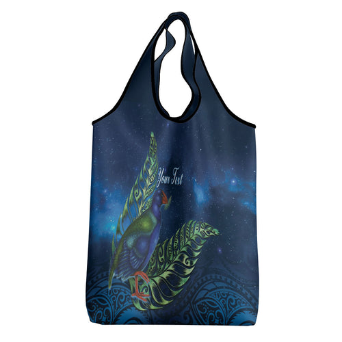 New Zealand Takahe Personalised Grocery Bag Silver Fern Galaxy Polynesian Pattern