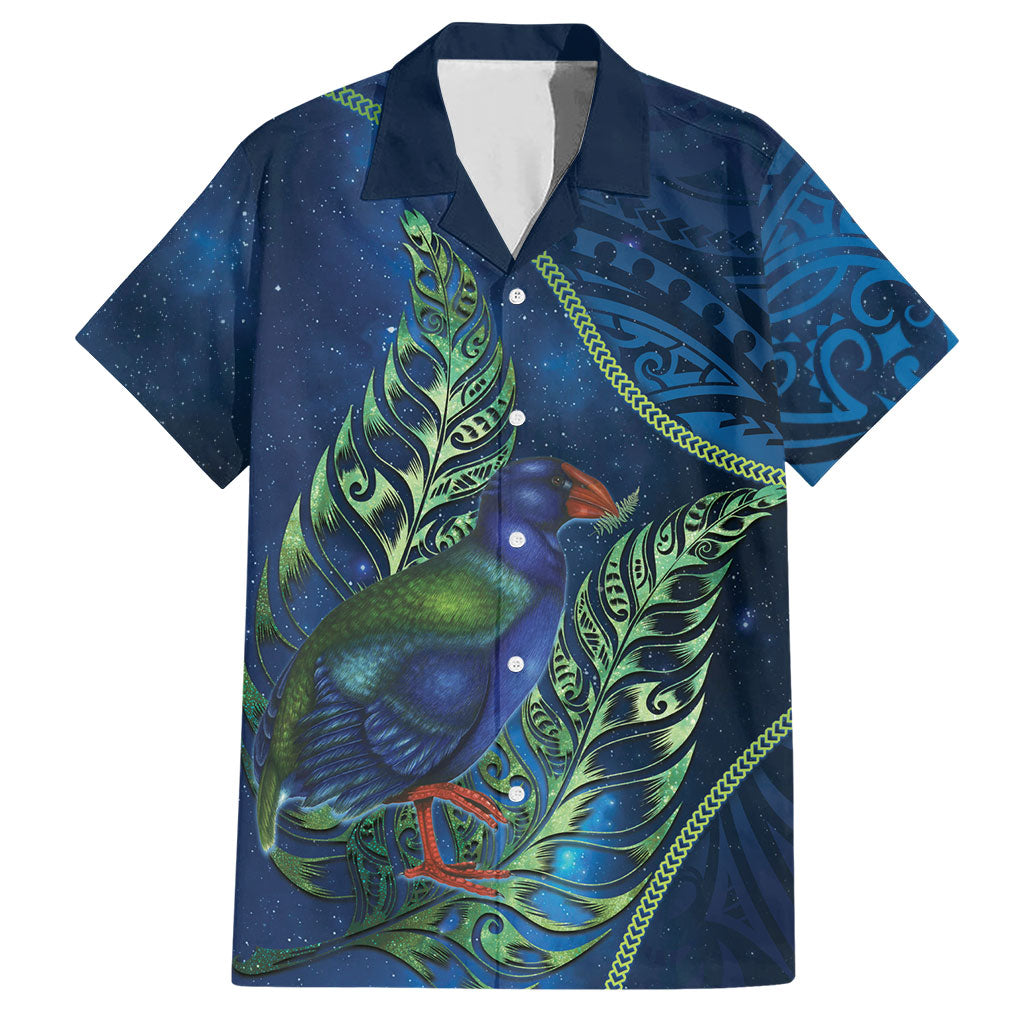 New Zealand Takahe Personalised Hawaiian Shirt Silver Fern Galaxy Polynesian Pattern