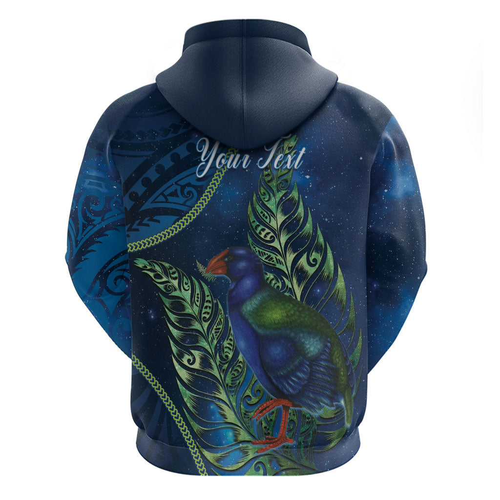 New Zealand Takahe Personalised Hoodie Silver Fern Galaxy Polynesian Pattern