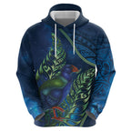 New Zealand Takahe Personalised Hoodie Silver Fern Galaxy Polynesian Pattern