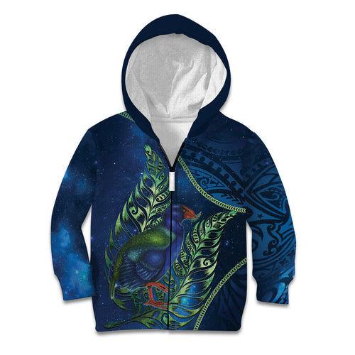 New Zealand Takahe Personalised Kid Hoodie Silver Fern Galaxy Polynesian Pattern